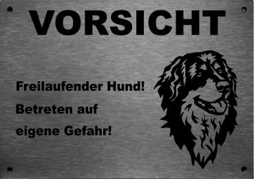 Edelstahl Warnschild Hovawart VORSICHT Freilaufender Hund! Betreten auf eigene Gefahr!